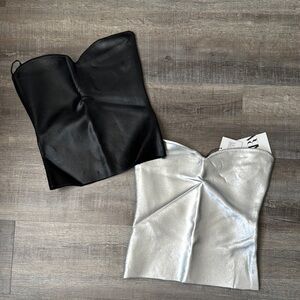 ZARA | NWT METALLIC LEATHER CORSET TOP